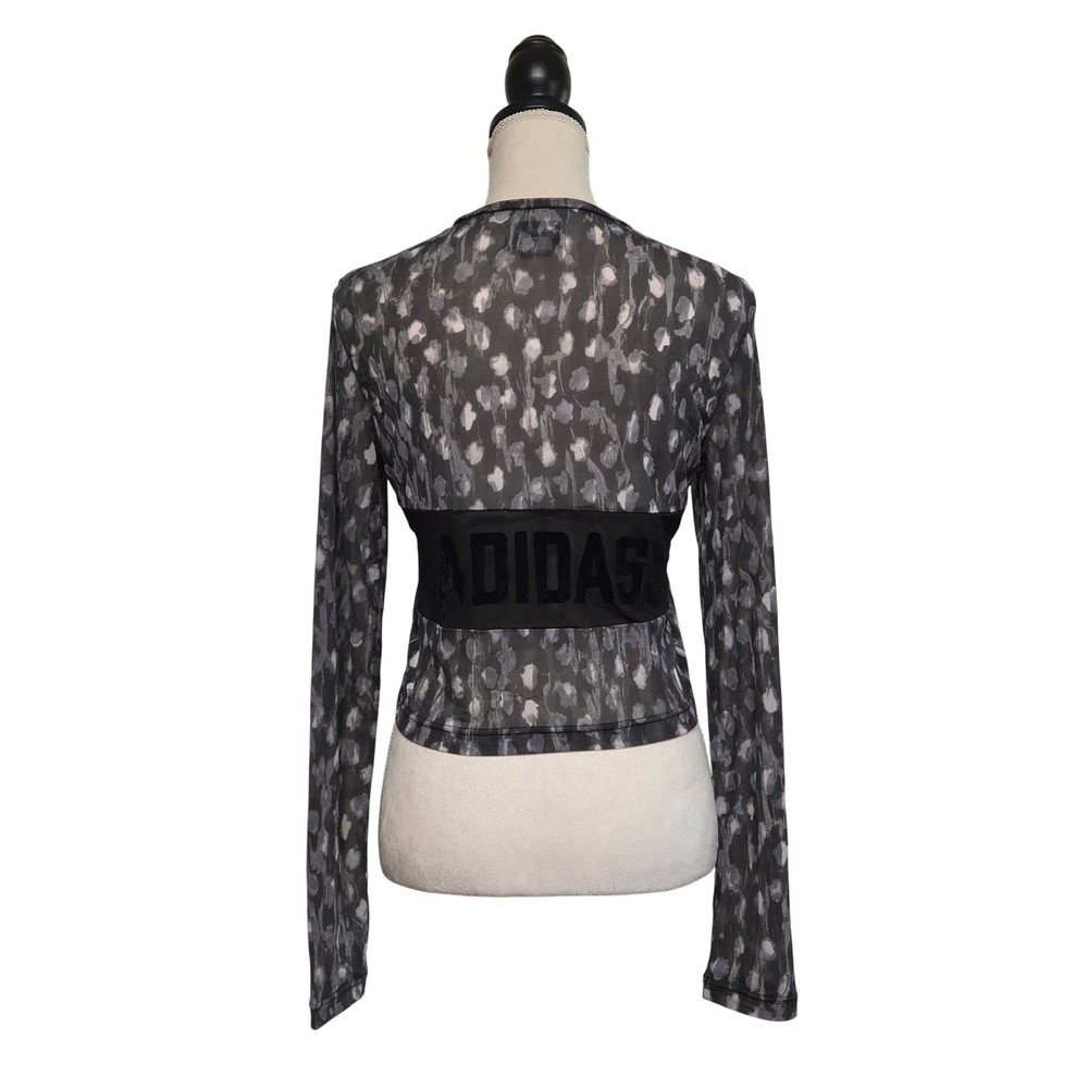 Adidas Originals Women Grey Mesh Leopard Print Long Sleeve Crop Top Size Medium - Picture 4 of 6